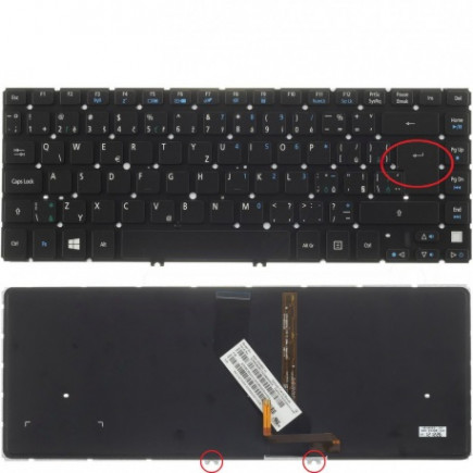 Acer Aspire V5-431 billentyűzet a laptopra, keret nélkül, fekete CZ/SK, háttérvilágítással